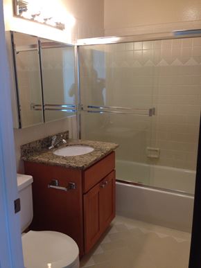 San Francisco apartment for rent - a small bathroom with a sink toilet and shower