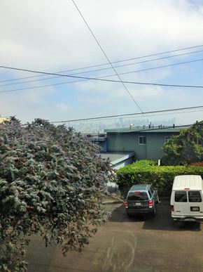 San Francisco apartment for rent - a view of a parking lot with cars and a building
