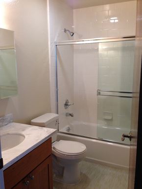 San Francisco apartment for rent - a small bathroom with a shower toilet and sink