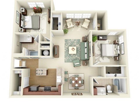 Floor plan for 2 beds, 2 baths, 1131 sqft