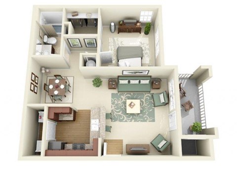 Floor plan for 1 bed, 1 bath, 796 sqft
