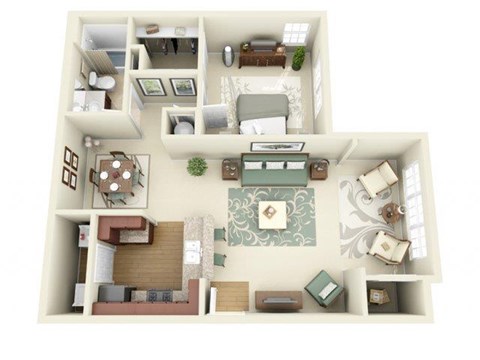 Floor plan for 1 bed, 1 bath, 903 sqft