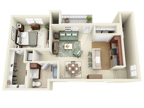 Floor plan for 1 bed, 1 bath, 845 sqft