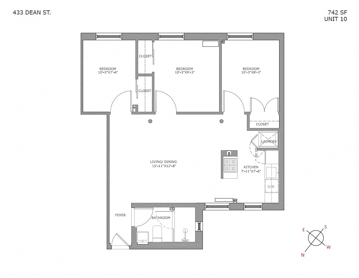 Floor plan for 3 beds, 1 bath, 1200 sqft