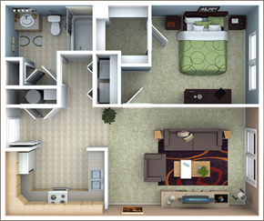 Springfield apartment for rent - a 3d rendering of a floor plan of a house