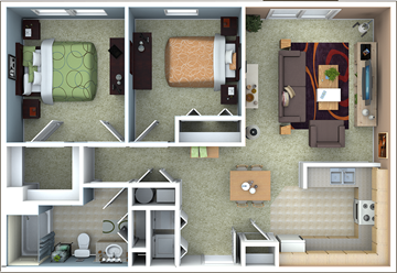 Springfield apartment for rent - a floor plan of a house with a bedroom and a living room