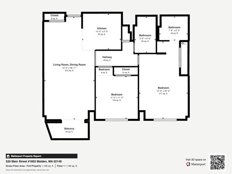 Floor plan for 2 beds, 2 baths