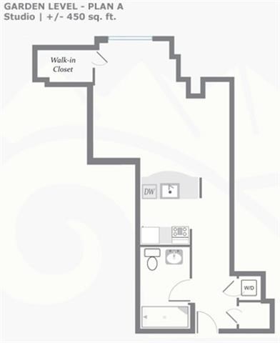 Floor plan for studio, 1 bath, 447 sqft