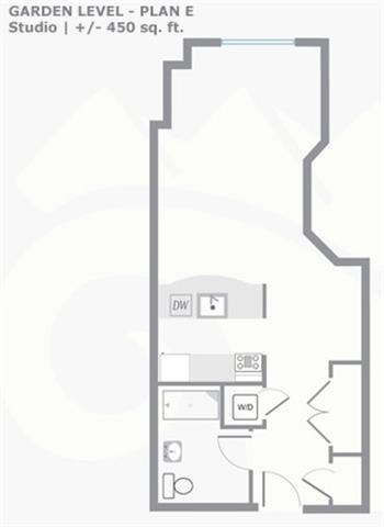 Floor plan for studio, 1 bath, 434 sqft