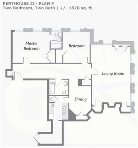 Floor plan for 2 beds, 2 baths, 1820 sqft