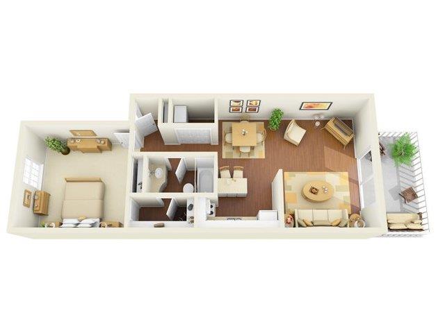 Floor plan for 1 bed, 1 bath, 850 sqft