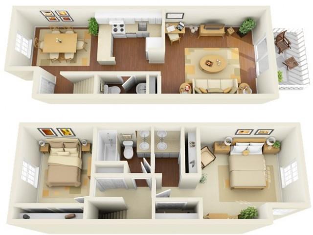 Floor plan for 2 beds, 1.5 baths, 1150 sqft
