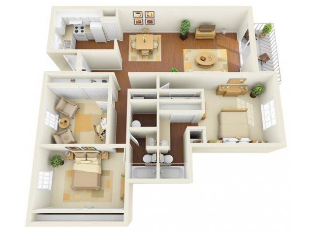 Floor plan for 3 beds, 2 baths, 1500 sqft