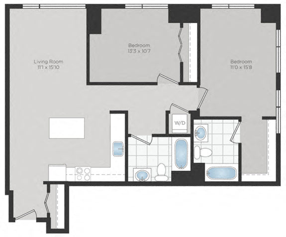 Floor plan for 2 beds, 2 baths, 1058 sqft