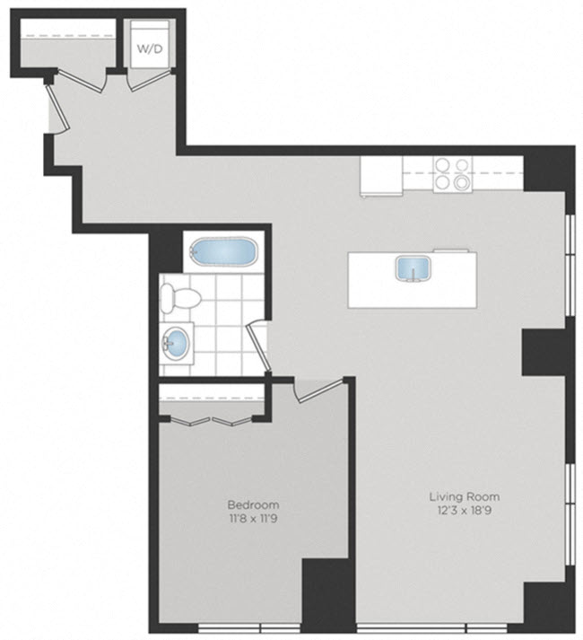 Floor plan for 1 bed, 1 bath, 817 sqft