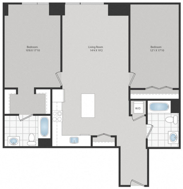 Floor plan for 2 beds, 2 baths, 1203 sqft