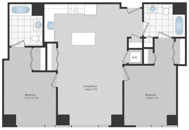 Floor plan for 2 beds, 2 baths, 1068 sqft
