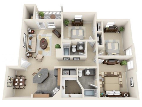 Floor plan for 3 beds, 2 baths, 1198 sqft