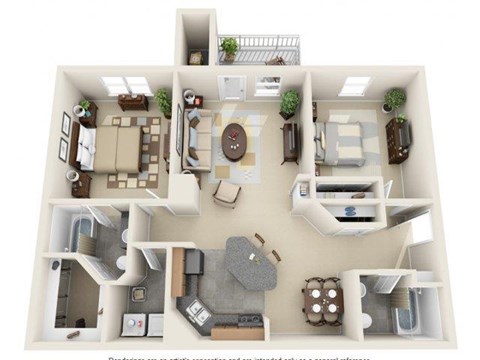Floor plan for 2 beds, 2 baths, 1092 sqft