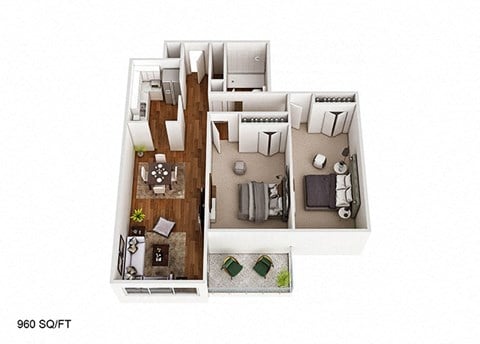 Floor plan for 2 beds, 1 bath, 746 sqft