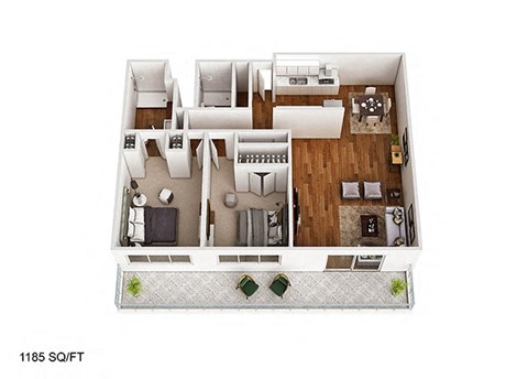 Floor plan for 2 beds, 2 baths, 1185 sqft