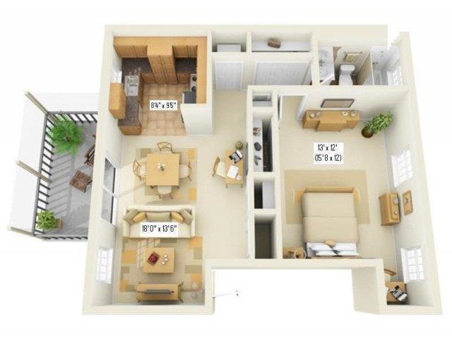 Floor plan for 1 bed, 1 bath, 720 sqft