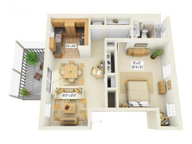 Floor plan for 1 bed, 1 bath, 790 sqft