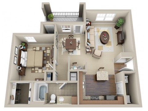 Floor plan for 1 bed, 1 bath, 809 sqft