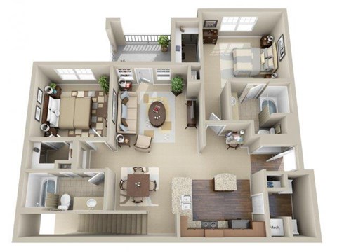 Floor plan for 2 beds, 2 baths, 1188 sqft