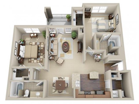 Floor plan for 2 beds, 2 baths, 1188 sqft