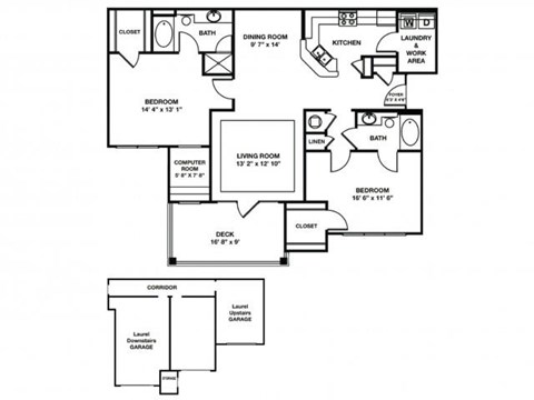 Floor plan for 2 beds, 2 baths, 1311 sqft