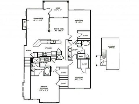 Floor plan for 3 beds, 2 baths, 2055 sqft