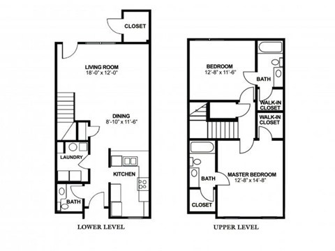 Floor plan for 2 beds, 2.5 baths, 1368 sqft