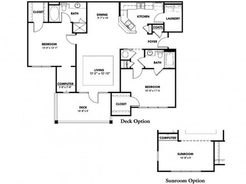 Floor plan for 2 beds, 2 baths, 1311 sqft