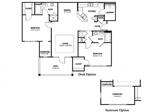 Floor plan for 2 beds, 2 baths, 1463 sqft