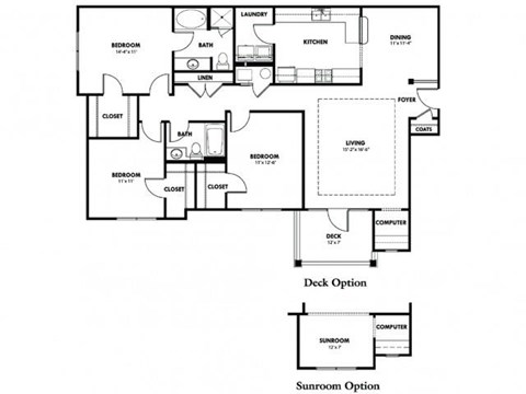 Floor plan for 3 beds, 2 baths, 1655 sqft