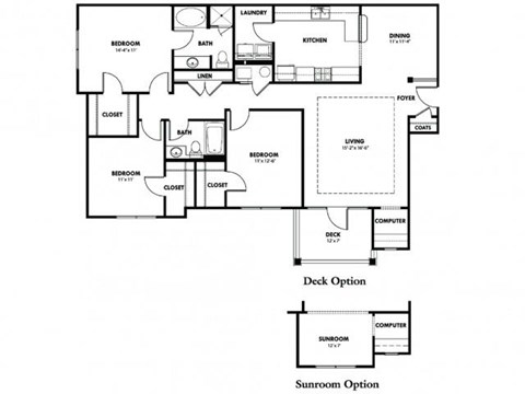 Floor plan for 3 beds, 2 baths, 1566 sqft