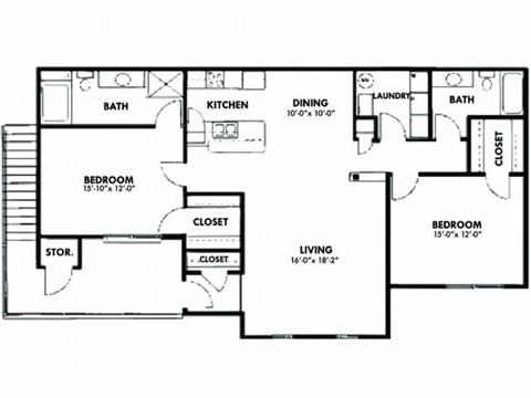 Floor plan for 2 beds, 2 baths, 1563 sqft