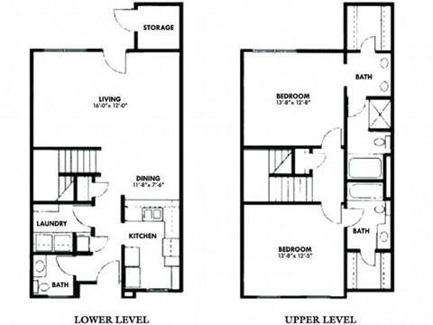 Floor plan for 2 beds, 2.5 baths, 1553 sqft