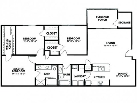 Floor plan for 3 beds, 2 baths, 1718 sqft