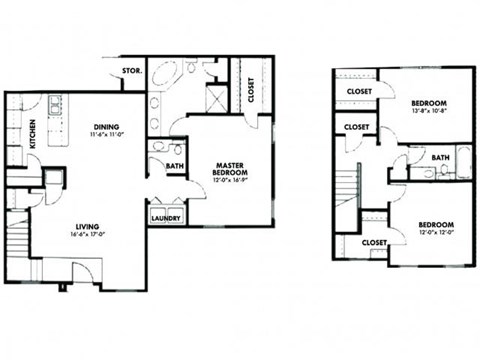 Floor plan for 3 beds, 2.5 baths, 1714 sqft