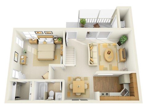 Floor plan for 1 bed, 1.5 baths, 1036 sqft