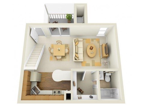 Floor plan for studio, 2 baths, 763 sqft