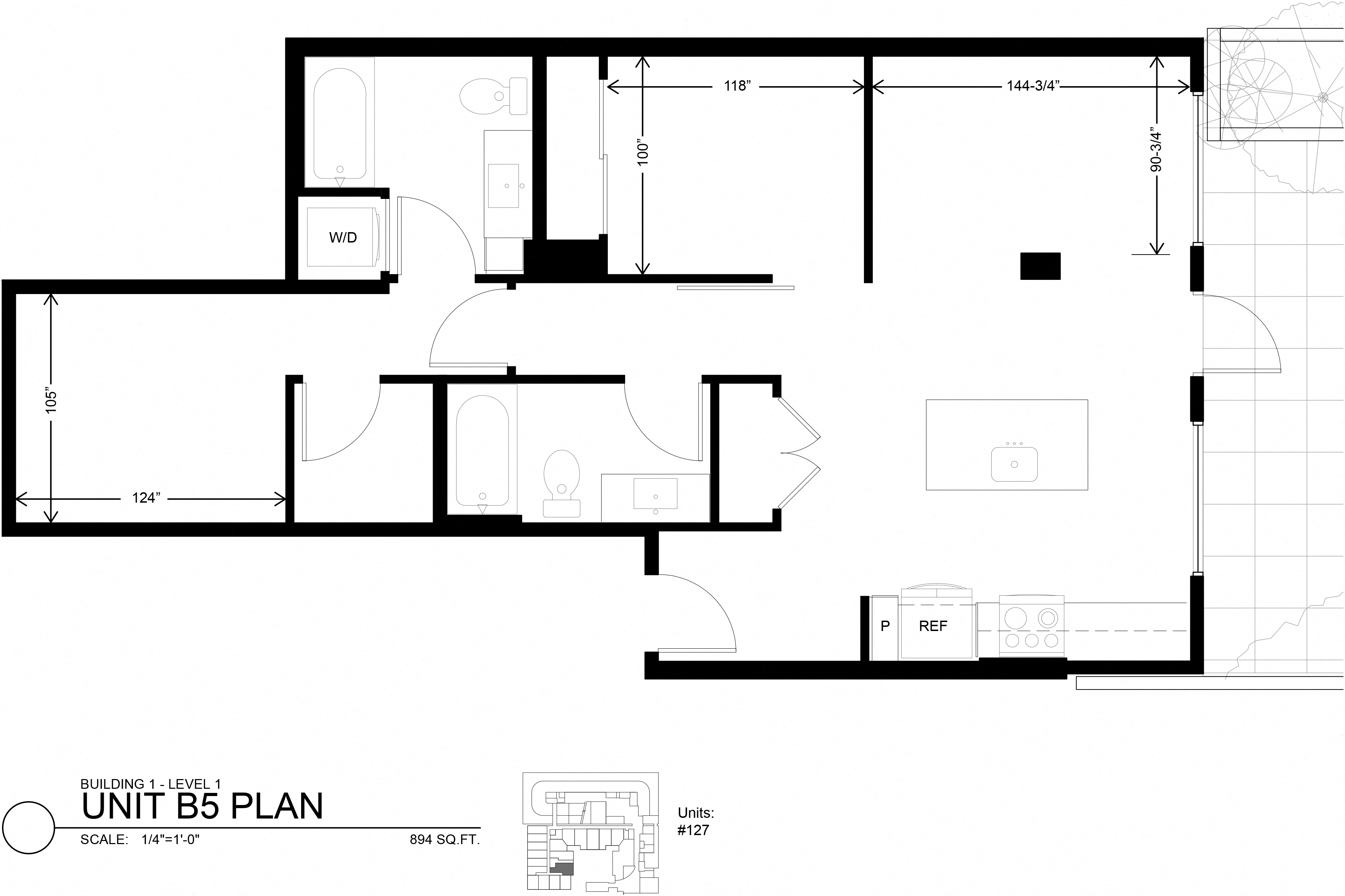 Floor plan for 2 beds, 2 baths, 977 sqft