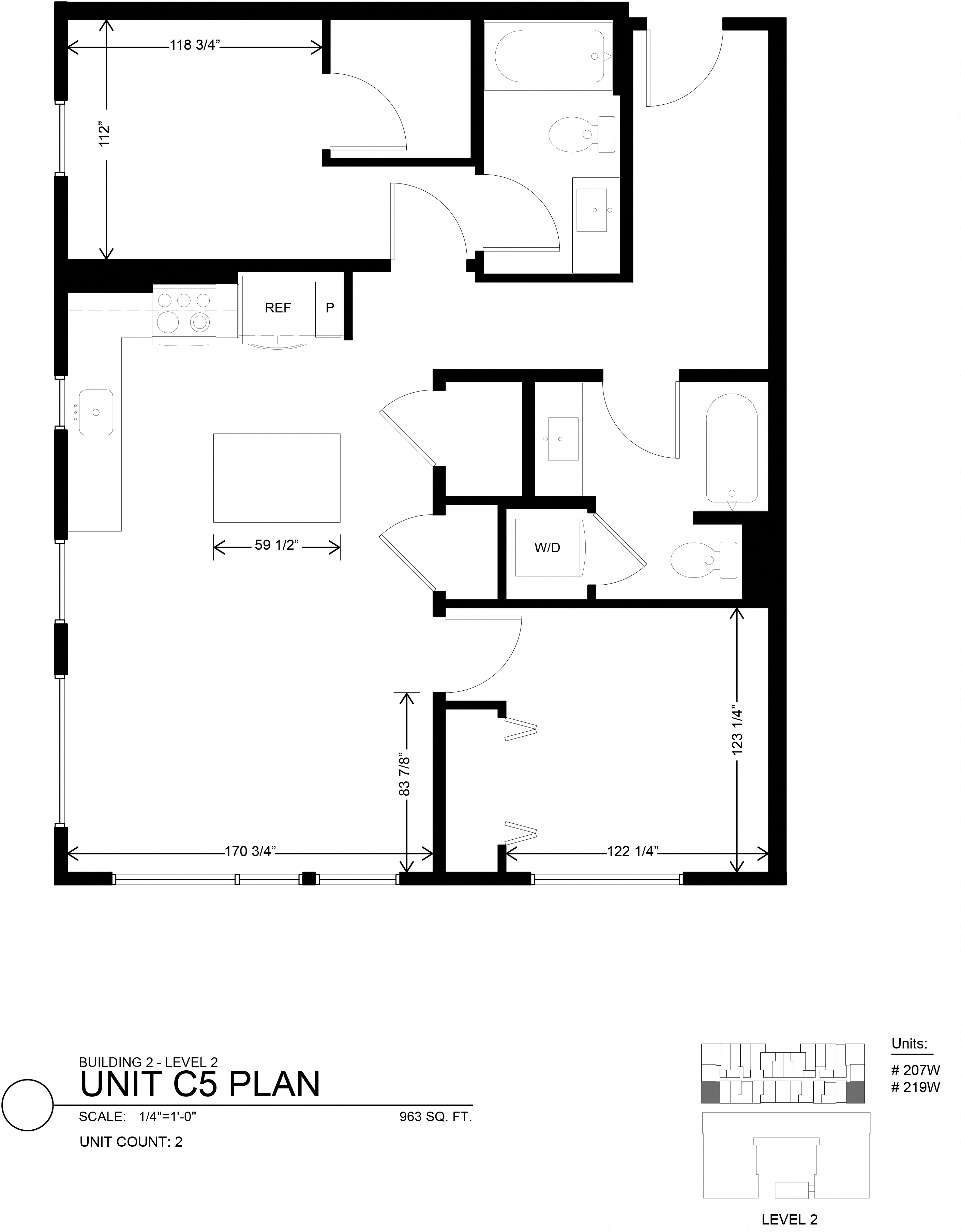 Floor plan for 2 beds, 2 baths, 1155 sqft