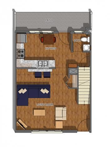 Floor plan for 2 beds, 2.5 baths, 1086 sqft