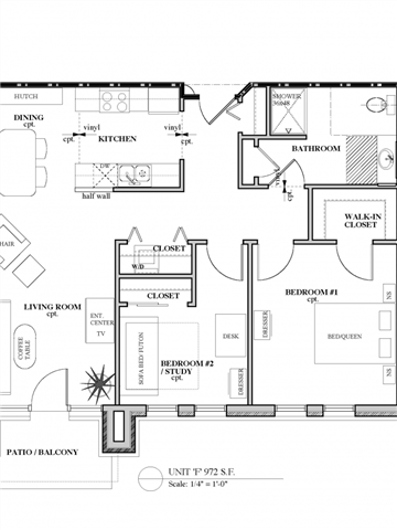 Floor plan for 2 beds, 1 bath, 1131 sqft
