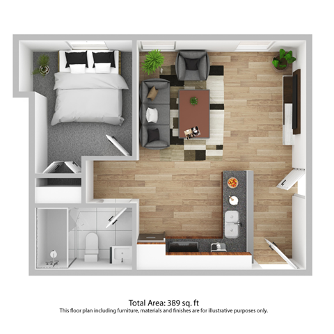 Floor plan for 1 bed, 1 bath, 812 sqft