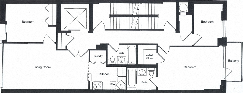 Floor plan for 3 beds, 2 baths
