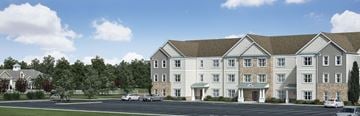 Flanders apartment for rent - a rendering of a three story apartment building with cars in a parking lot